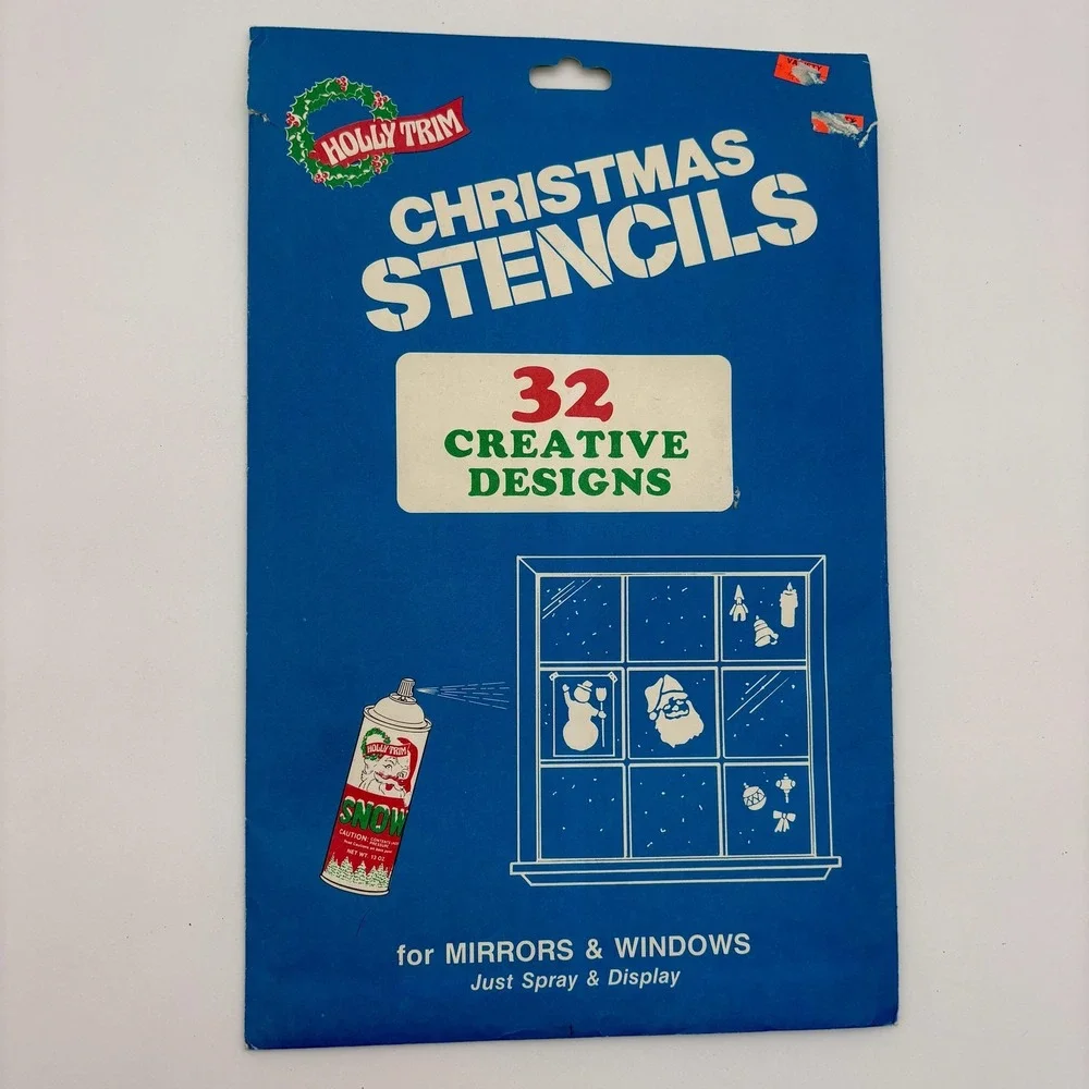 Vintage Holly Trim Christmas Stencils 32 Designs Window Spray Snow Holiday Decor